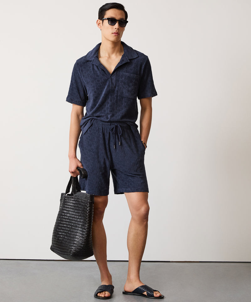 Tile Jacquard Terry Short in Classic Navy