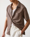 Linen Mesh Full-Placket Polo in Vintage Brown