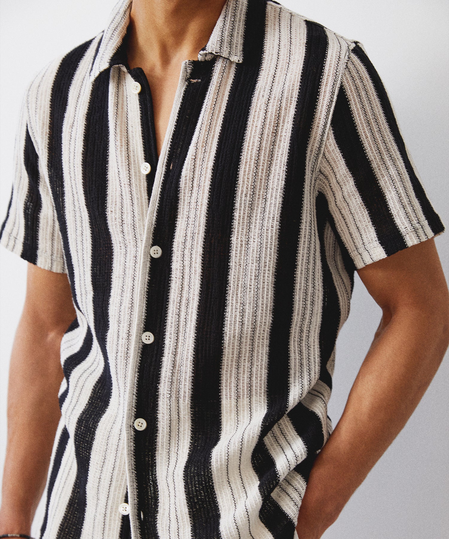 black and white striped dress shirt