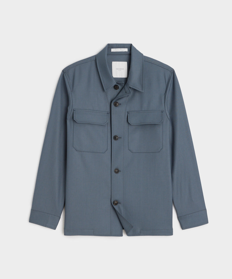 Italian Gabardine Two-Pocket Overshirt in Steel Blue