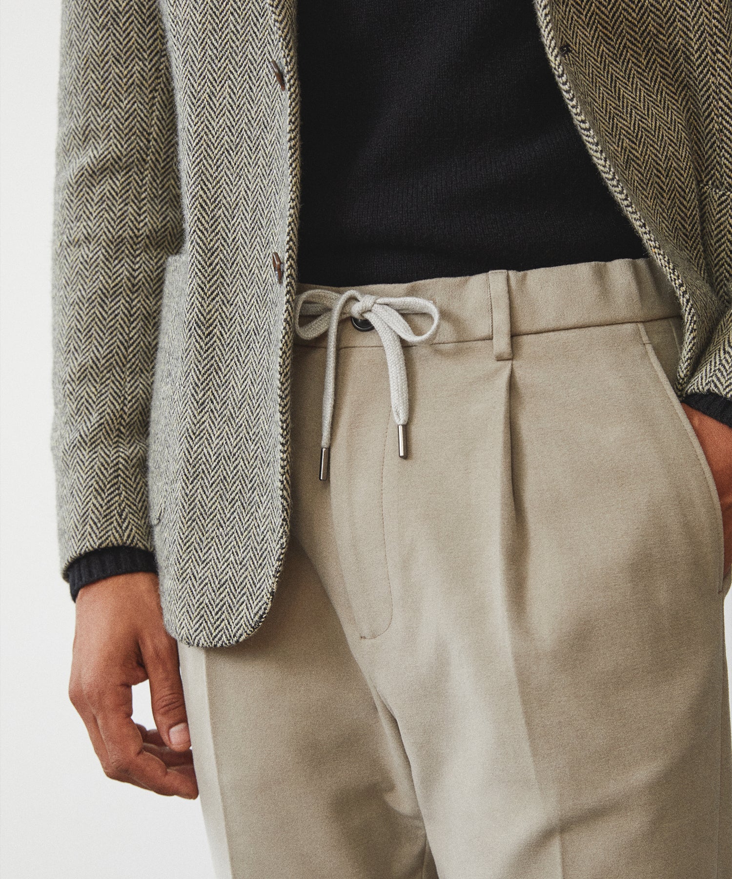 Italian Doeskin Madison Drawstring Trouser in Grey
