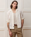 Cropped Embroidered Eyelet Camp Collar Shirt