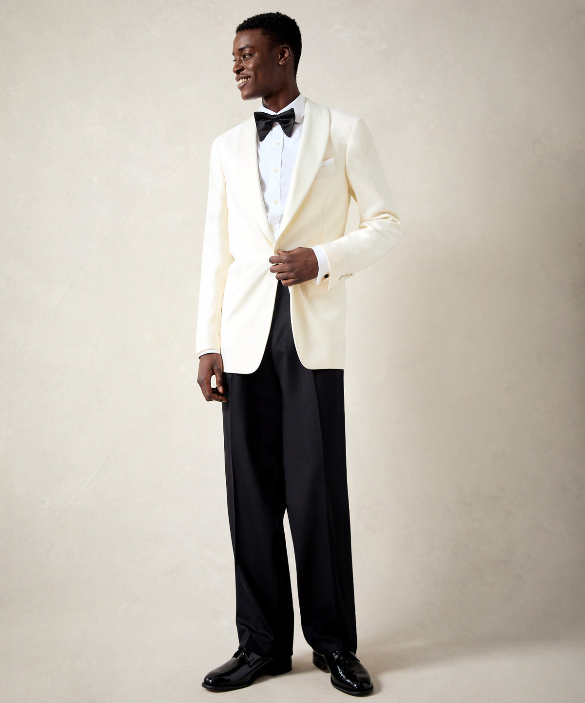 Relaxed Italian Shawl Collar Tuxedo in Ivory & Black