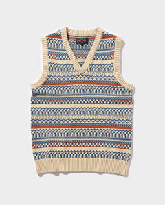 BEAMS Plus Indigo Knit Vest Fair Isle Pattern