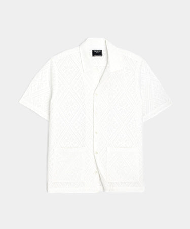 Todd Snyder Men's Cotton Jacquard Guayabera Polo Shirt in White