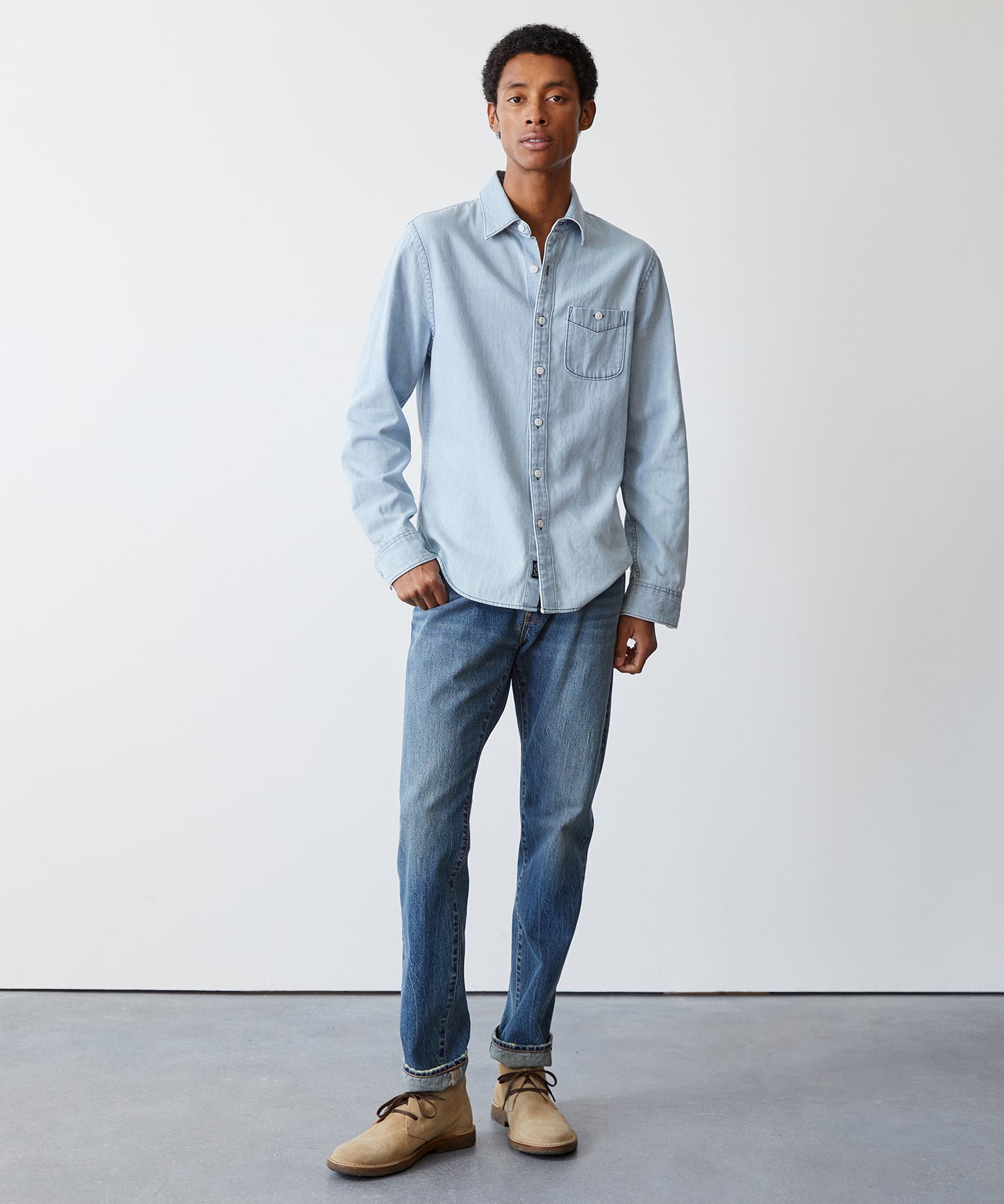 Denim Point Collar Shirt in Light Indigo