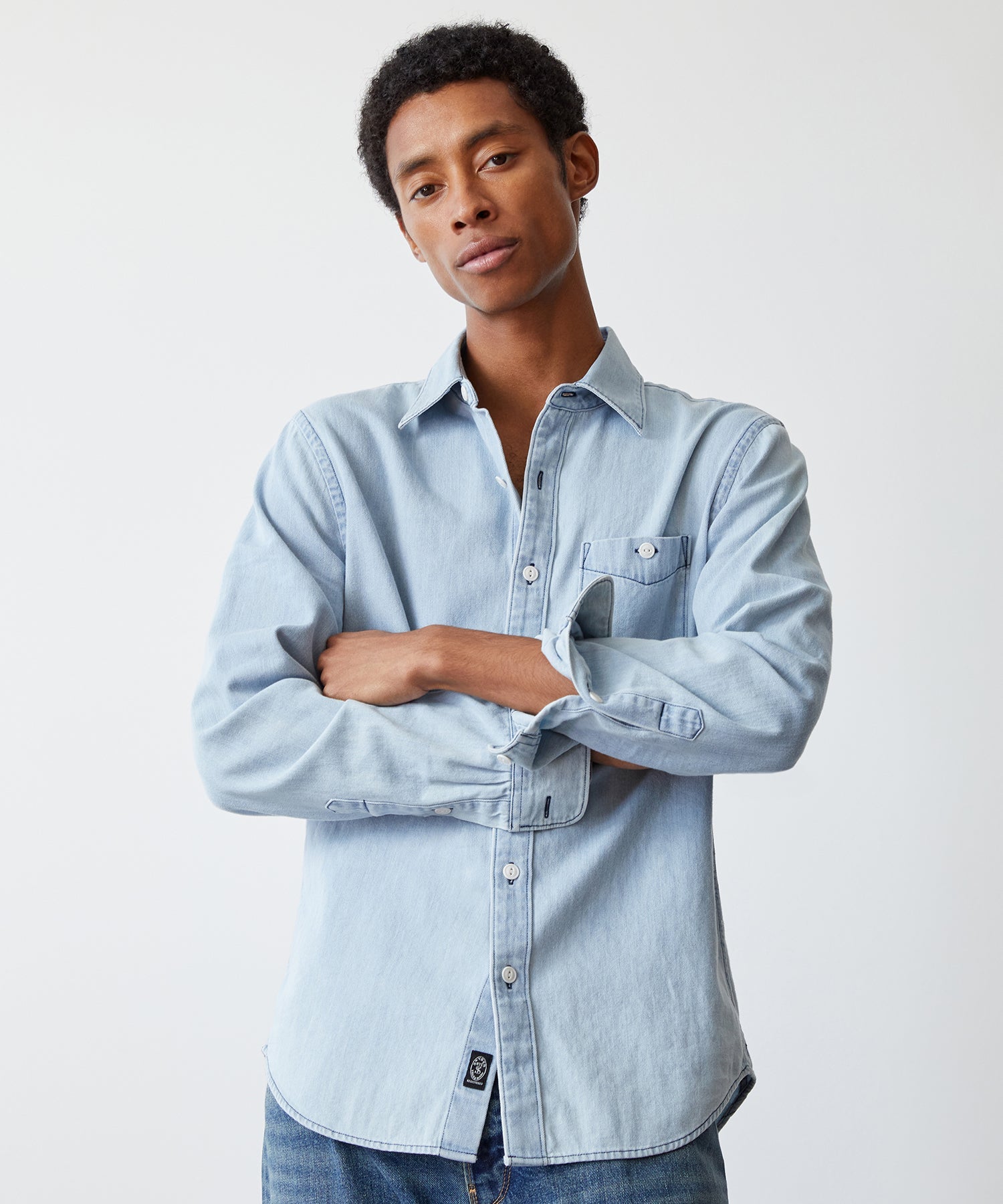 Denim Point Collar Shirt in Light Indigo