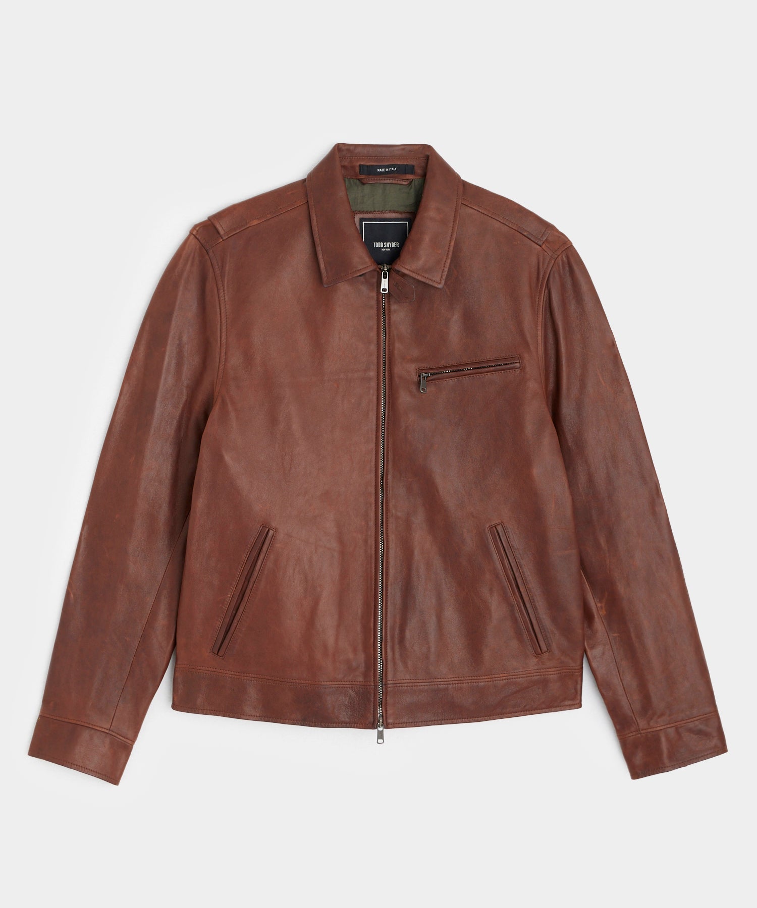 Italian Burnished Leather Dean Jacket in Brown