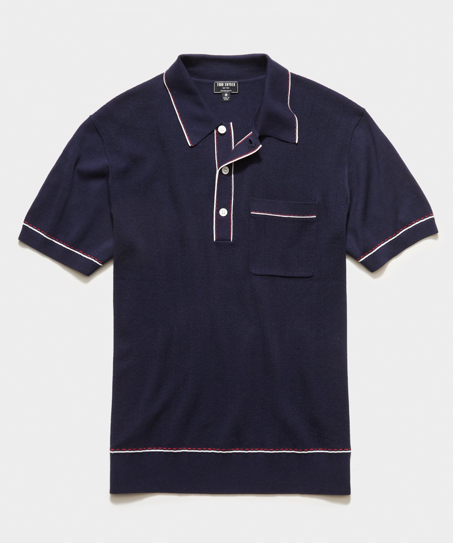 Italian Cotton Silk Tipped Riviera Sweater Polo in Navy