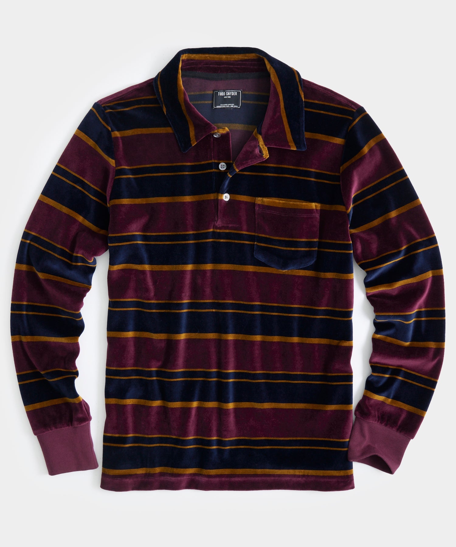 Wide Stripe Velour Polo in Vintage Plum